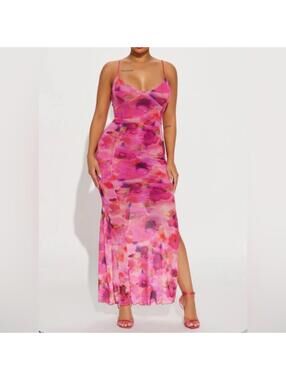 Fashion Nova / Analise Floral Mesh Maxi Dress / Pink